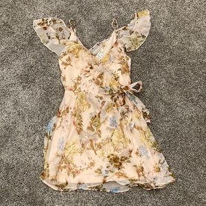 Short floral dress spaghetti straps and shoulder drapes